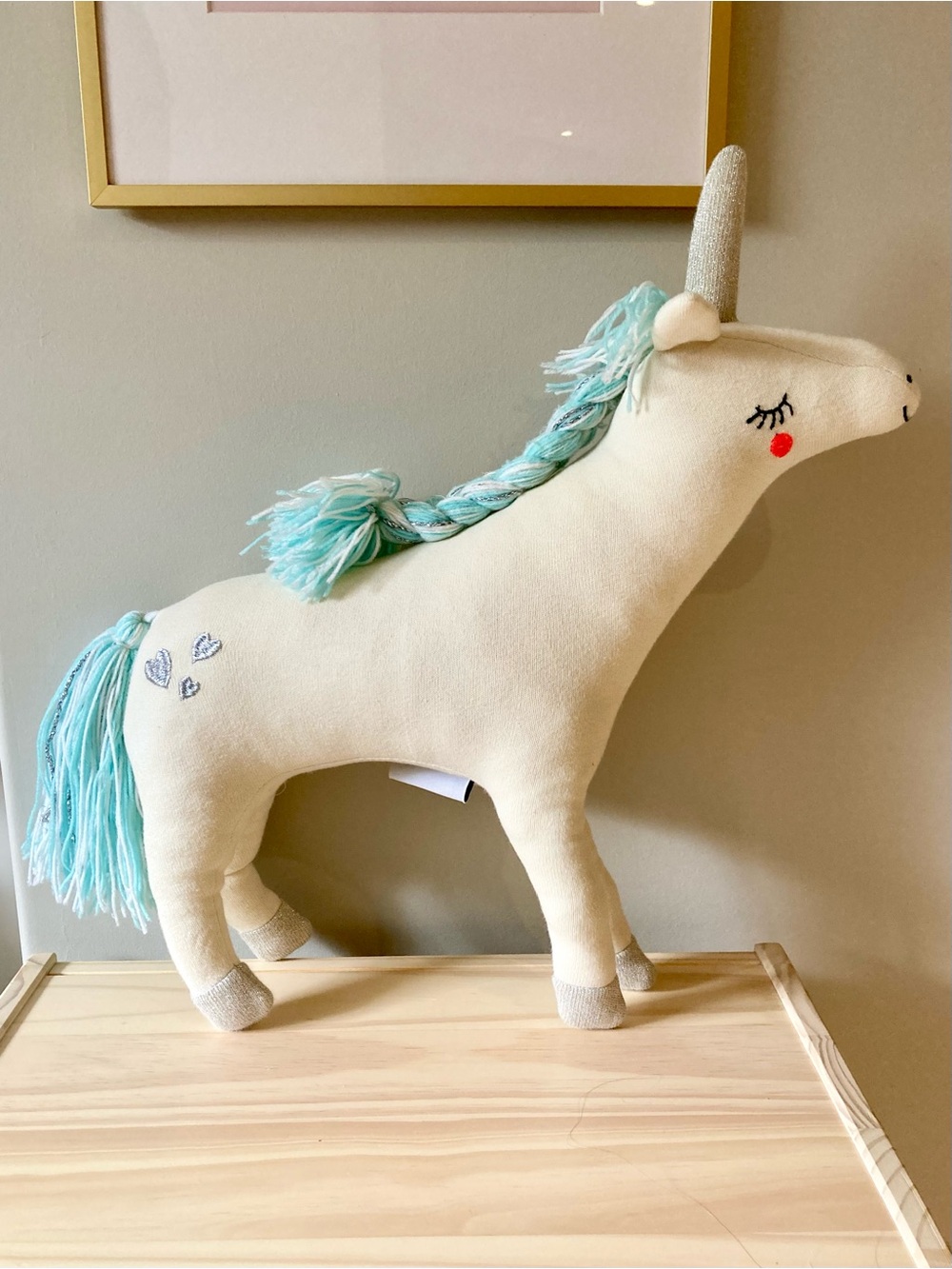 Queenwest Trading Co. Plush Unicorn Pillow Toy with Braided Mane and Embroidery